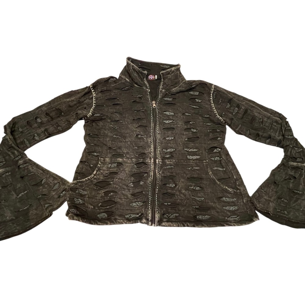 Grateful Dead Jacket XL Distressed Ripped Bell‎ Sleeve Embroidered Stealie Skull